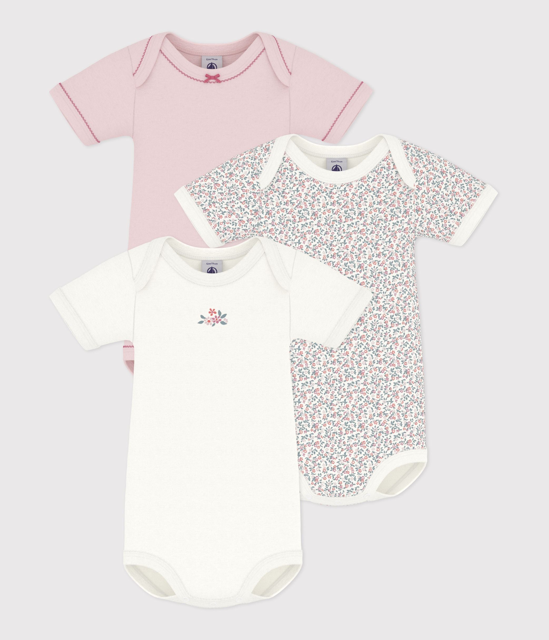 lot-de-bodies-manches-courtes-en-coton-imprimé-à-fleurs-bébé