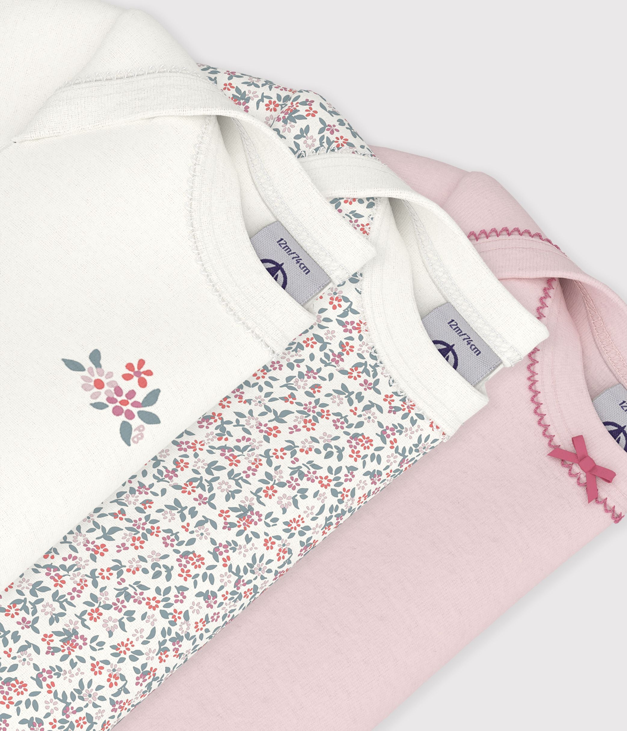 lot-de-bodies-manches-courtes-en-coton-imprimé-à-fleurs-bébé