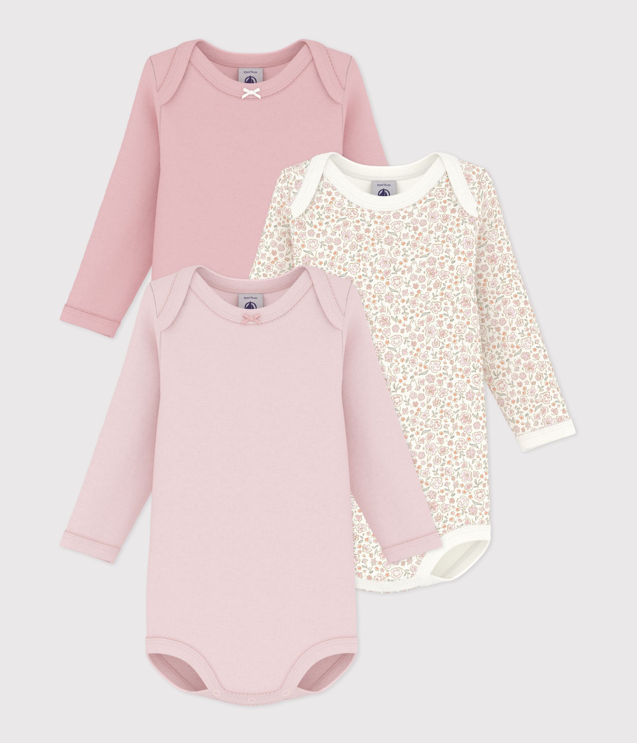 lot-de-bodies-manches-longues-en-coton-imprimé-à-fleurs-bébé