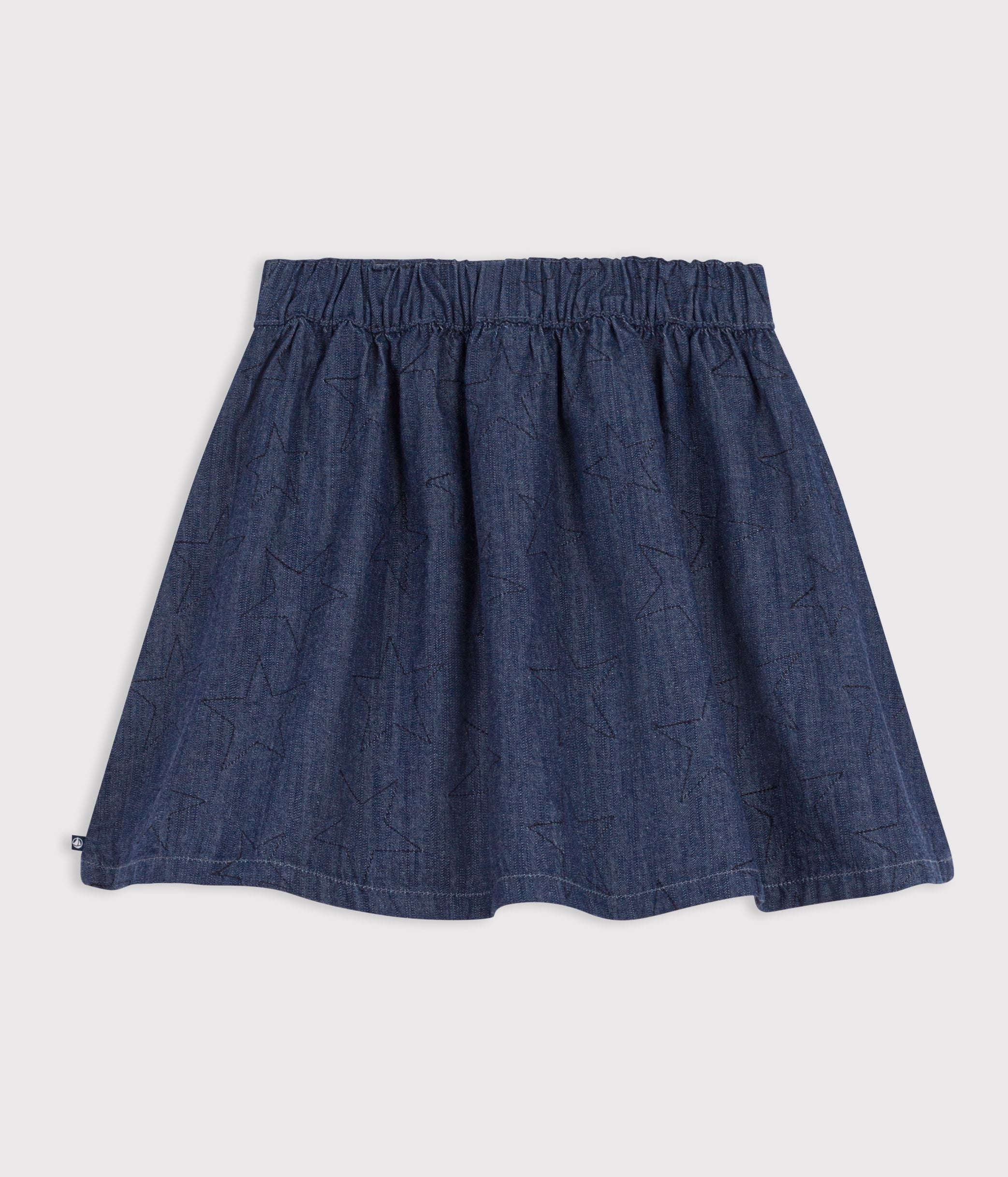 jupe-courte-en-denim-uni-motif-étoiles
