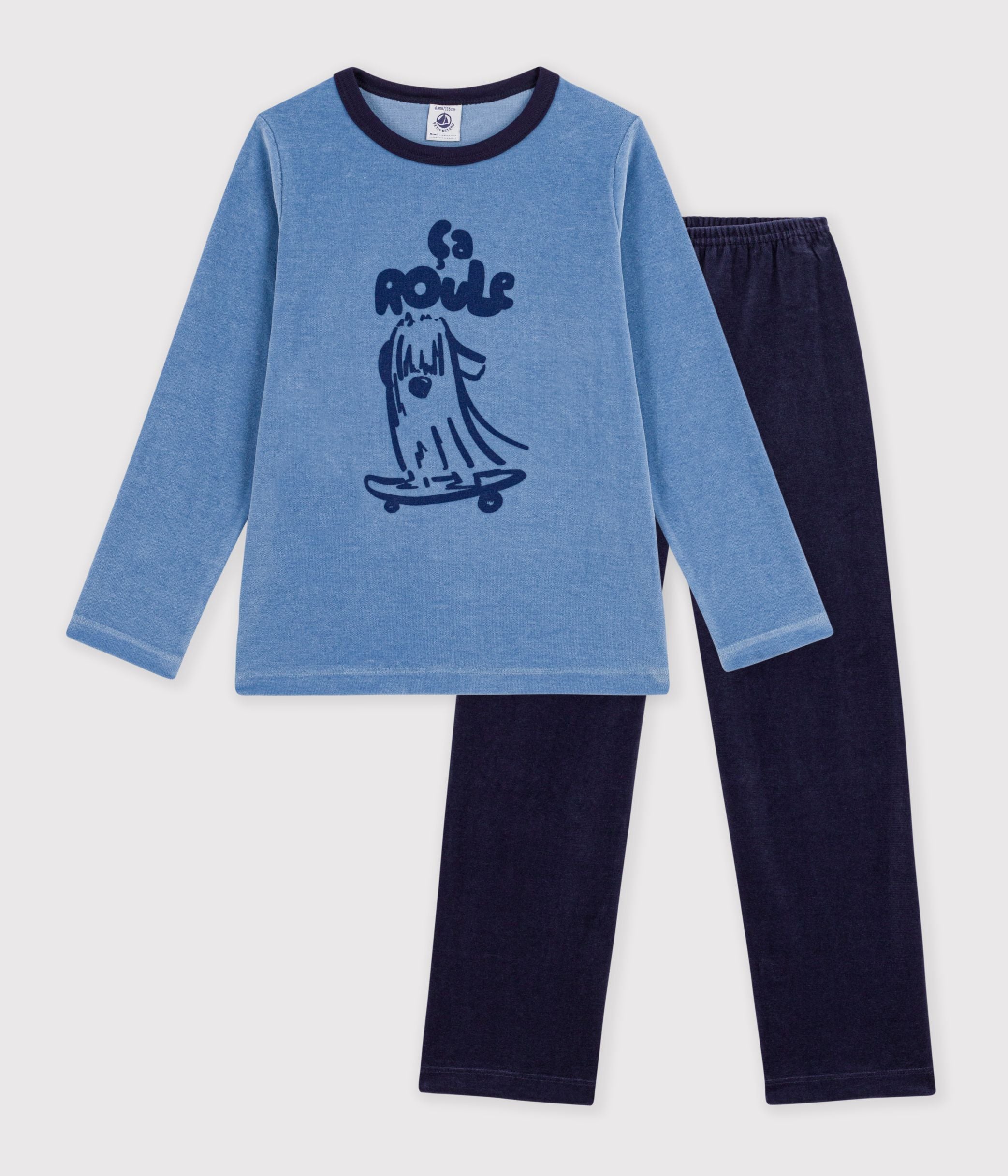 pyjama-enfant-en-velours-uni-à-motif