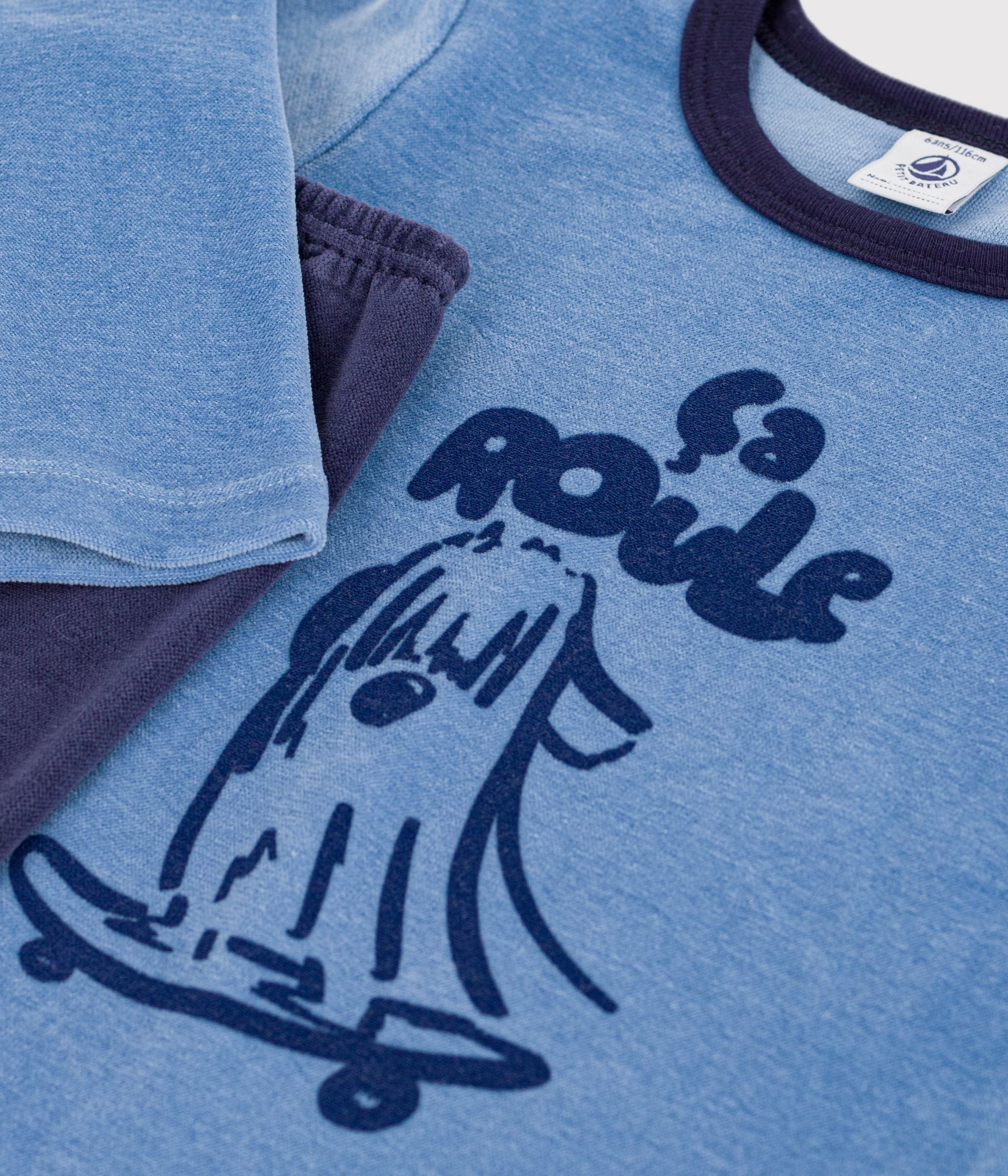 pyjama-enfant-en-velours-uni-à-motif