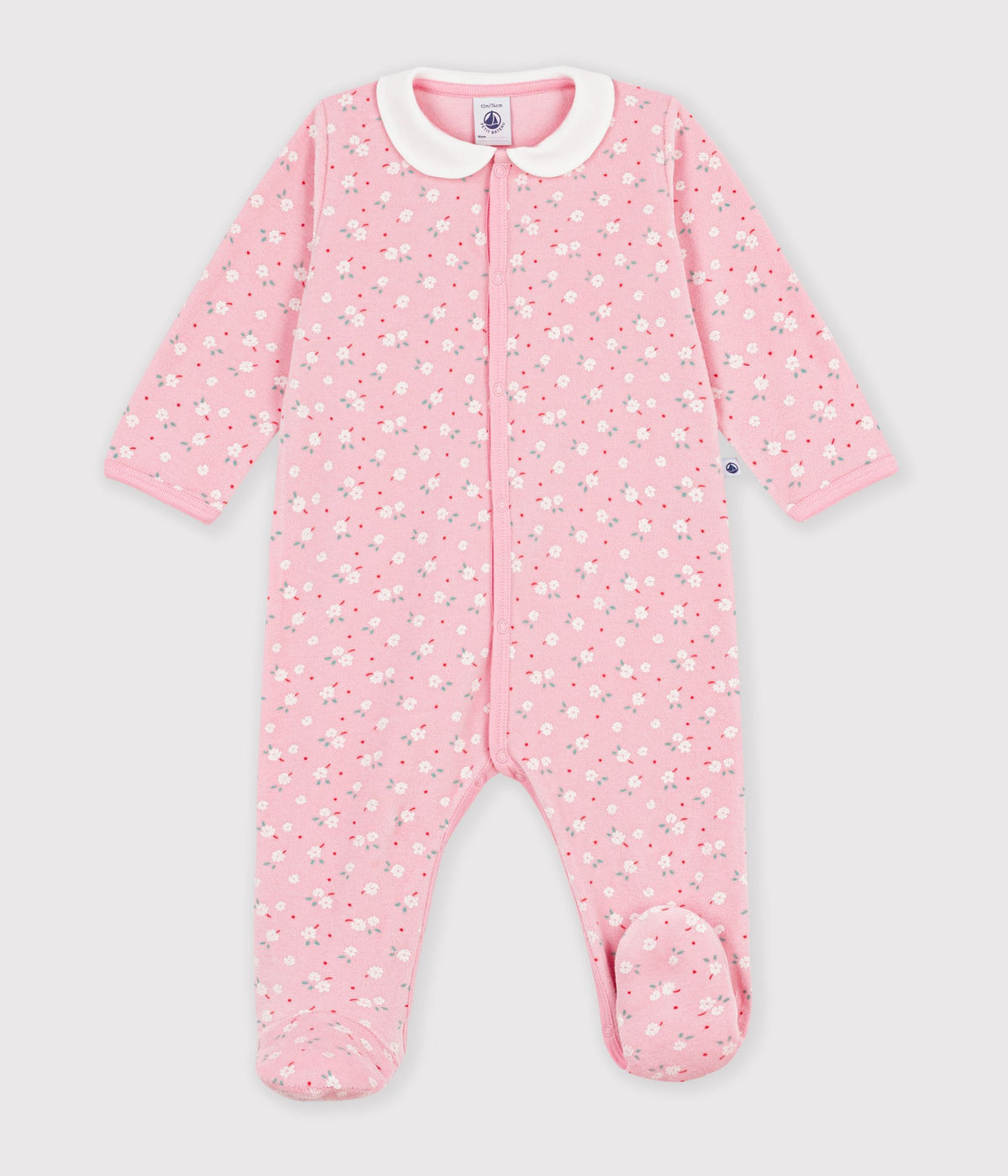 pyjama-bébé-en-velours-avec-col,-imprimé-à-fleurs