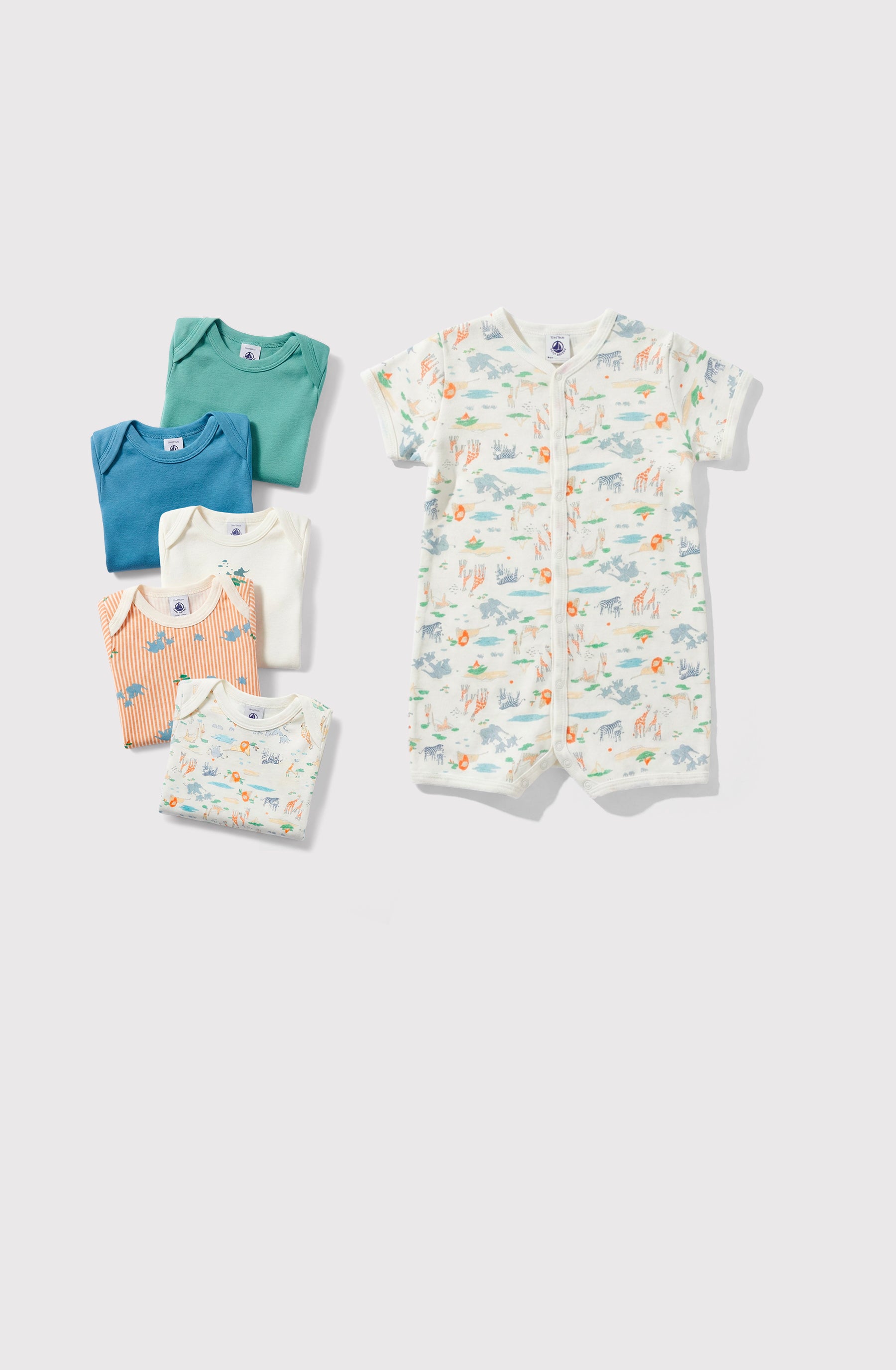 lot-de-5-bodies-manches-courtes-en-coton-imprimé-bébé